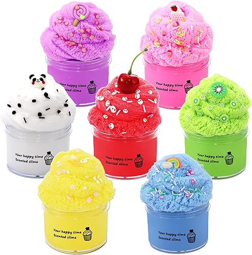 Cloud Slime Kit de 7 unidades, no pegajoso y súper suave, juguete perfumado para aliviar el estrés, limo arcoíris para niños y niñas