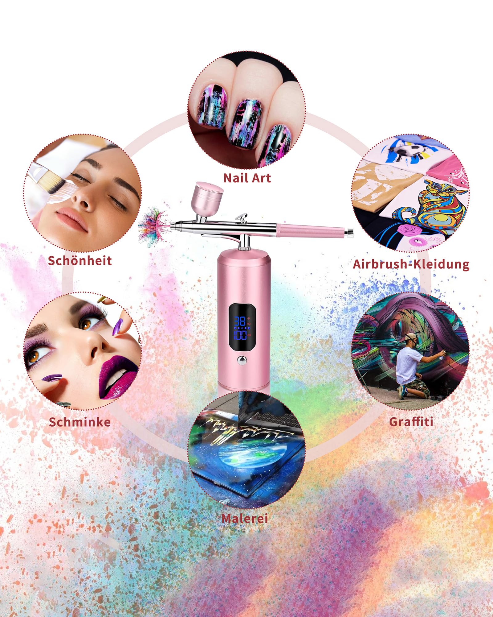 Aerografo con Compresor: 38 PSI Pistola de Aerografo Portátil con Pantalla LED Aerografo para Uñas, Maquillaje, Modelado de Tatuajes, Decoración de Pasteles
