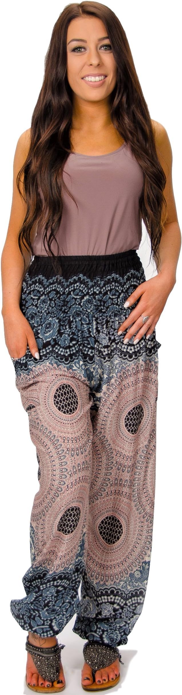 Happy Trunks Harem Pants - S M L 8 Crazy Colors - Womens Plus Bohemian Yoga Elephant Pants (Small, White Honeycomb)