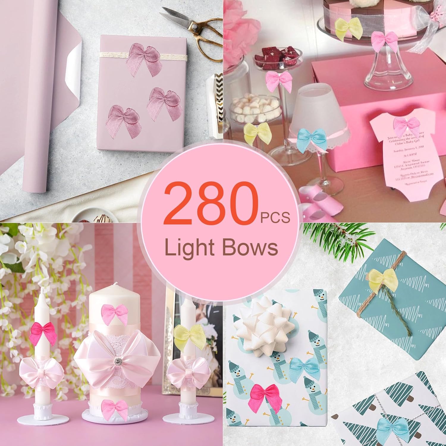 280PCS LYLSDUKPZ 1 * 1 Inch Premade Satin Ribbon Mini Craft Bows, Colorful Small Fabric Bows for Party Deco, Clothes Ornament, Cheer Pins, Wooden Clothes Pins, Gifts, Cake, DIY Embellishments - Image 4