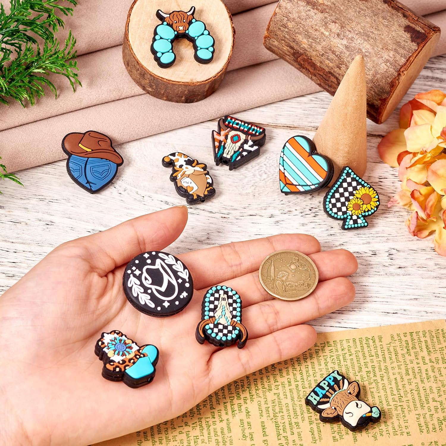 10Pcs Cowboy Silicone Focal Beads for Pens Cowgirl Hat Cattle Heart Western Pen Beads Large Spacer Beads for Crafts DIY Beadable Pens Keychain Bracelet Jewelry Making Supplies image 2