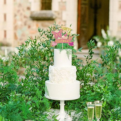 Miniatura 5 de 1 pieza de decoración de pastel de mariposa con purpurina dorada y rosa para 2 cumpleaños, decoración para baby shower, niños y niñas, fiesta de