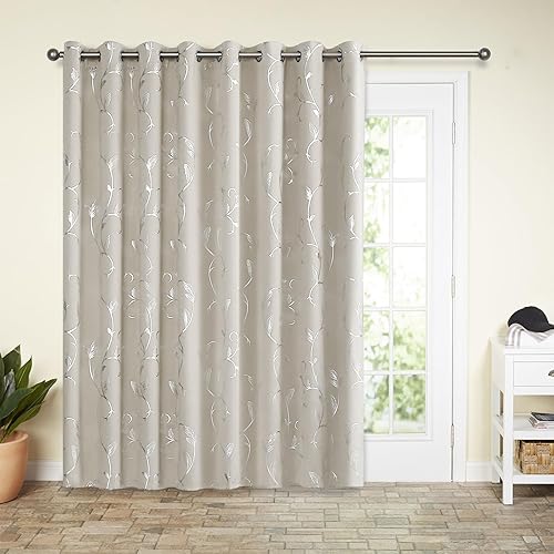Miniatura 39 de BUHUA Cortinas opacas con estampado de flores, cortinas de ventana con aislamiento térmico, patrón de vid elegante en plata para habitación de bebé,