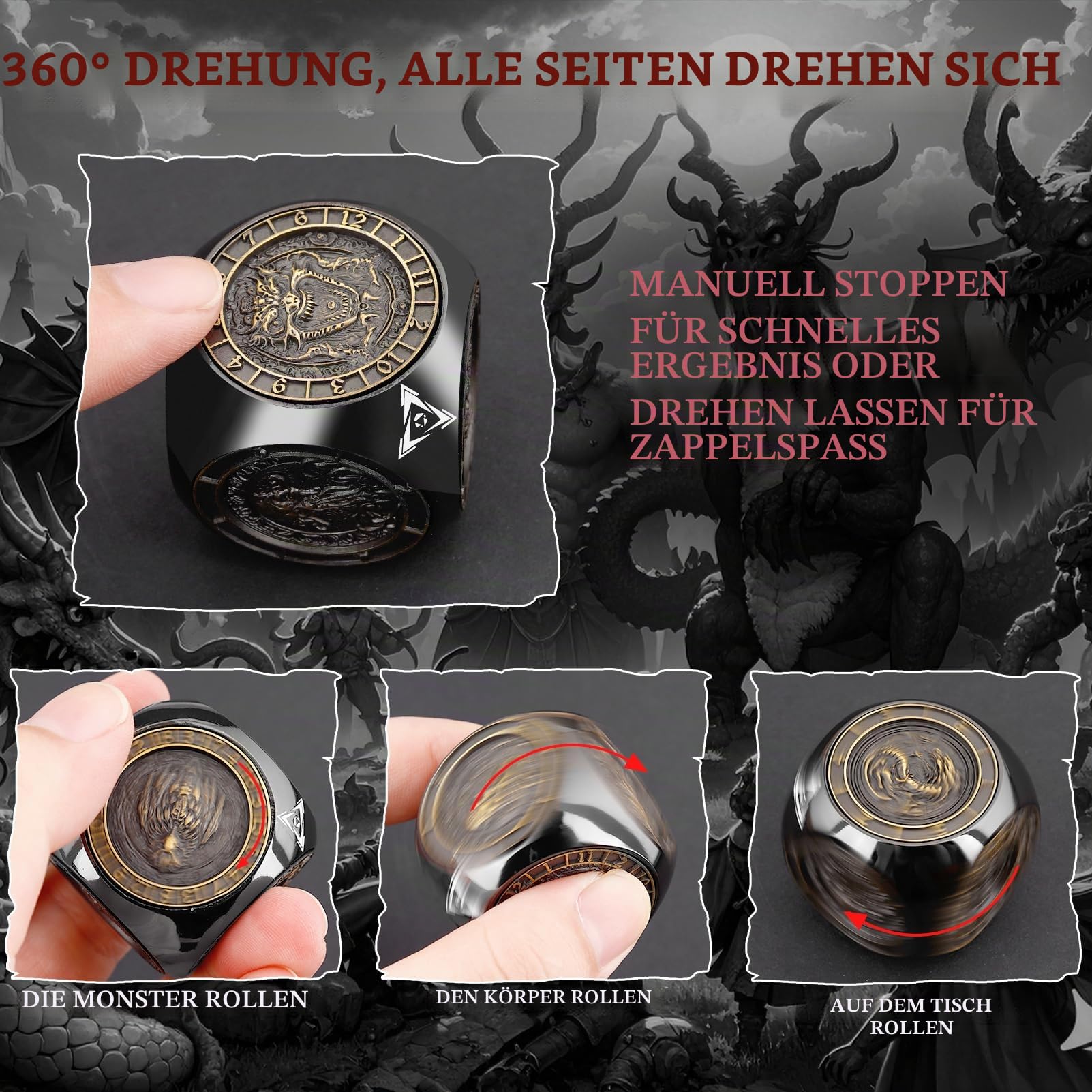 Haxtec Spinner Würfel 7-in-1 Metall DND Würfelset – Einzigartiger Würfelspinner für Goblin-Metall D&D Würfel, perfekt für Dungeons and Dragons & DND-Geschenke – Dice King