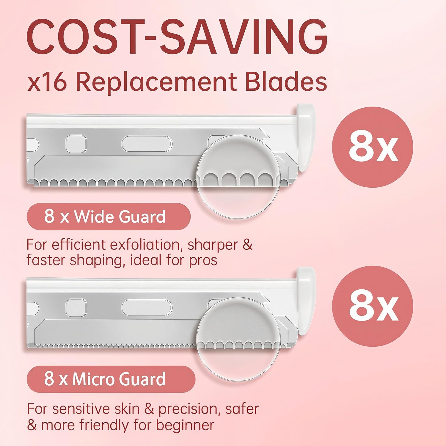 Rose Gold Dermaplaning Tool & Eyebrow Brush Set: Face Razor w/16 Replacement Blades (Wide & Micro) + Dual-Ended Brush (Angled & Spoolie) – Soft Bristles for Shaping, Blending & Eyeliner