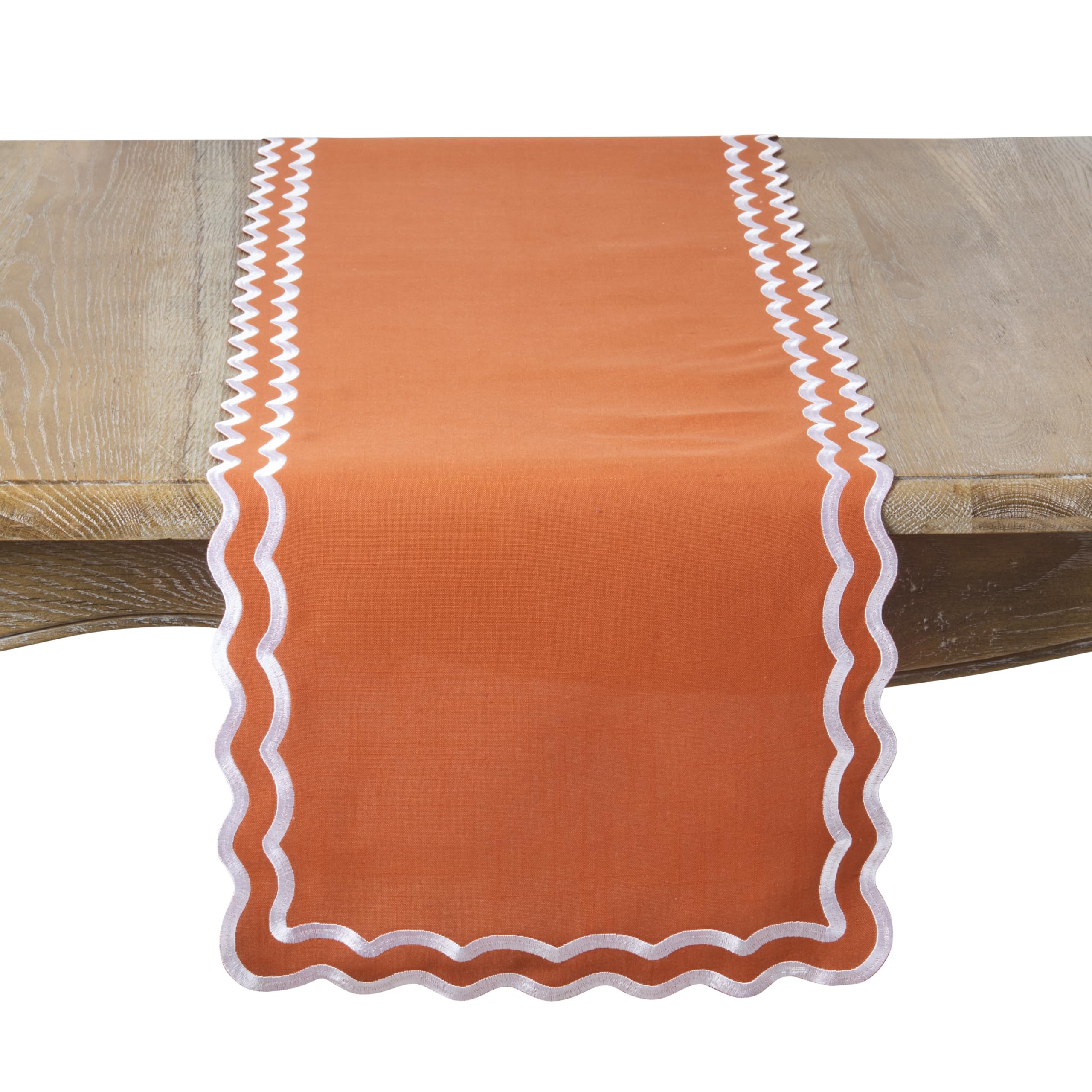 SARO Lifestyle Camino de Mesa con Borde Festoneado, Elegante Camino de Mesa para Uso Diario con Bordes festoneados Bordados para mesas de Comedor y Entretenimiento Moderno, 16 x 72 Pulgadas, Calabaza