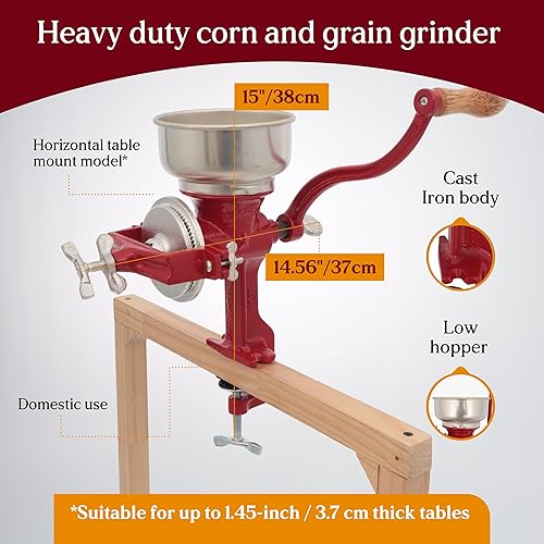 Miniatura 3 de Estrella - Molinillo manual de hierro fundido con manivela de grano de maíz de 14 pulgadas de alto y tolva de 5 pulgadas