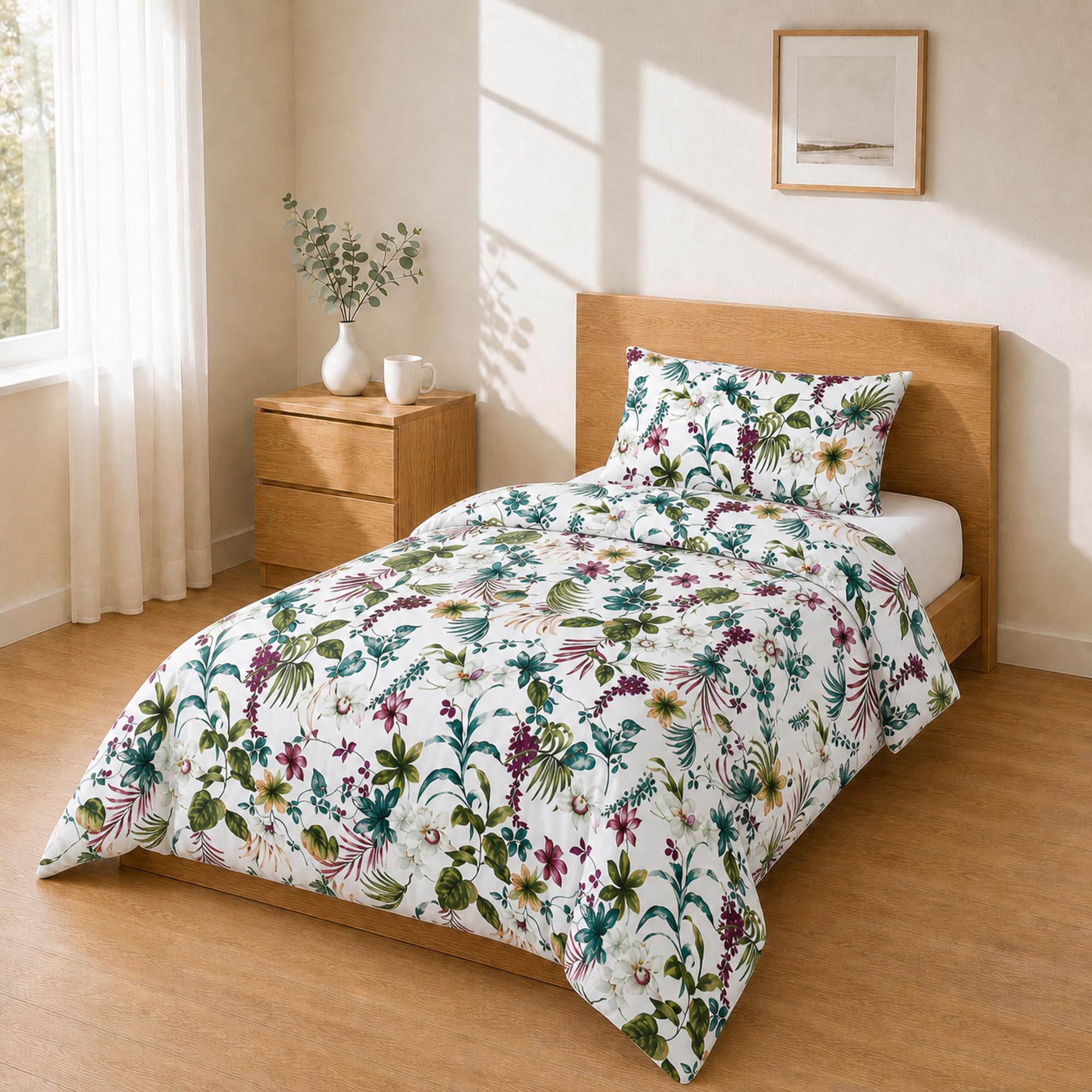 Homebliss Bed Linen Set 140 x 200 cm + 50 x 80 cm, 1 Piece, Tropical Flowers Colourful