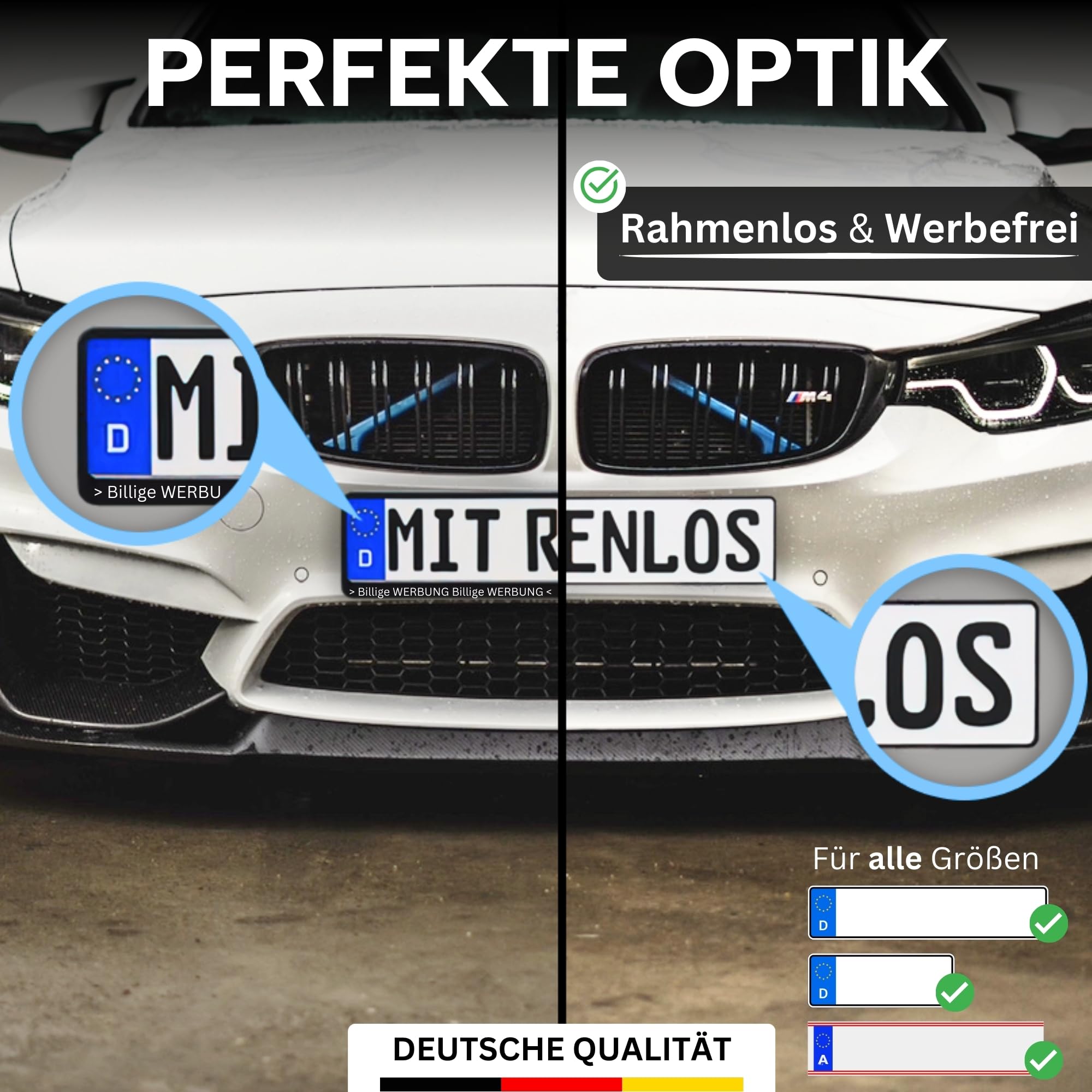 Ivality Magnet Kennzeichenhalter hinter der Stoßstange für Autos mit Neodym-Magneten & 3M VHB Klebeband, Rahmenlose Kennzeichenhalter Unsichtbare Montage für 1 Kennzeichen, StVZO getestet bis 350 km/h