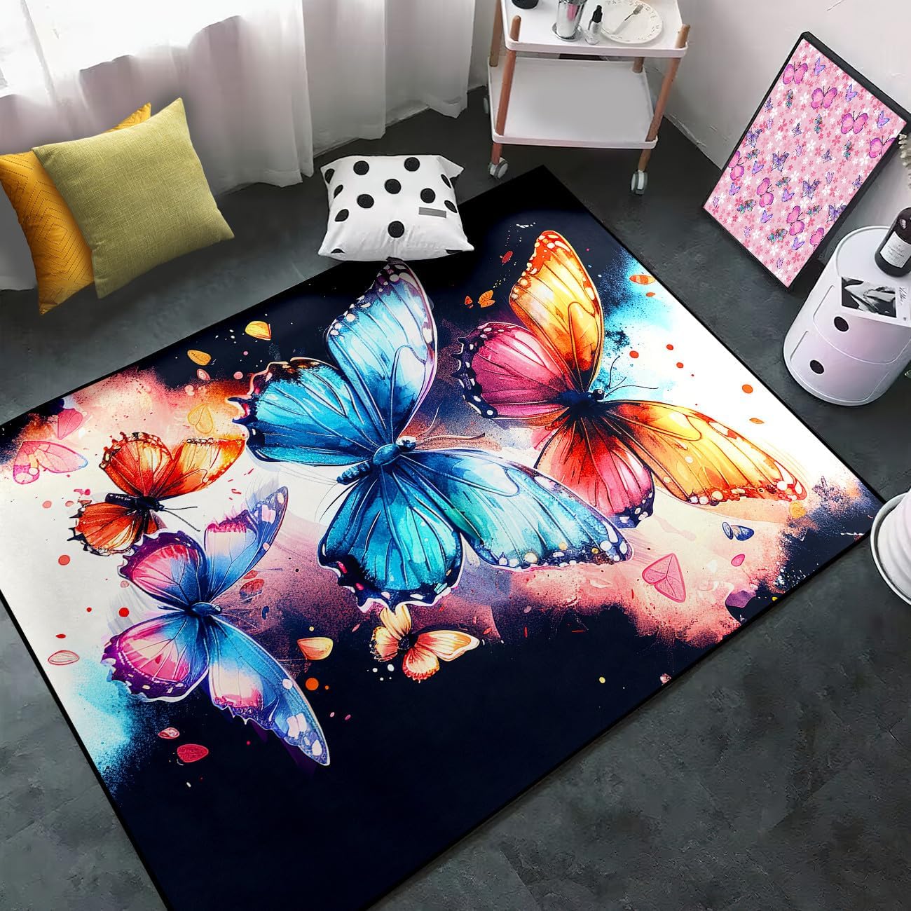 Butterfly Rug - Colorful Butterflies Printed Area Rug Butterfly Carpets for Girls Living Room Bedroom Modern Home Decor 2'5''×4' Soft Polyester Floor Mat