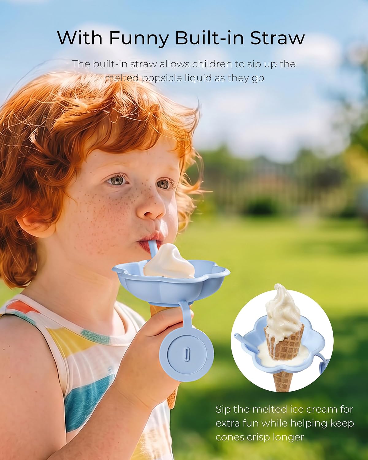 2-In-1 Silicone Ice Cream Cone Holder&Popsicle Holder with Straw