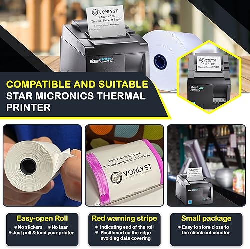 Miniatura 6 de Rollo de papel para recibos 3 18 x 230 para Square Register y sistema Square POS conectado a la impresora térmica Star Micronics (paquete de 06