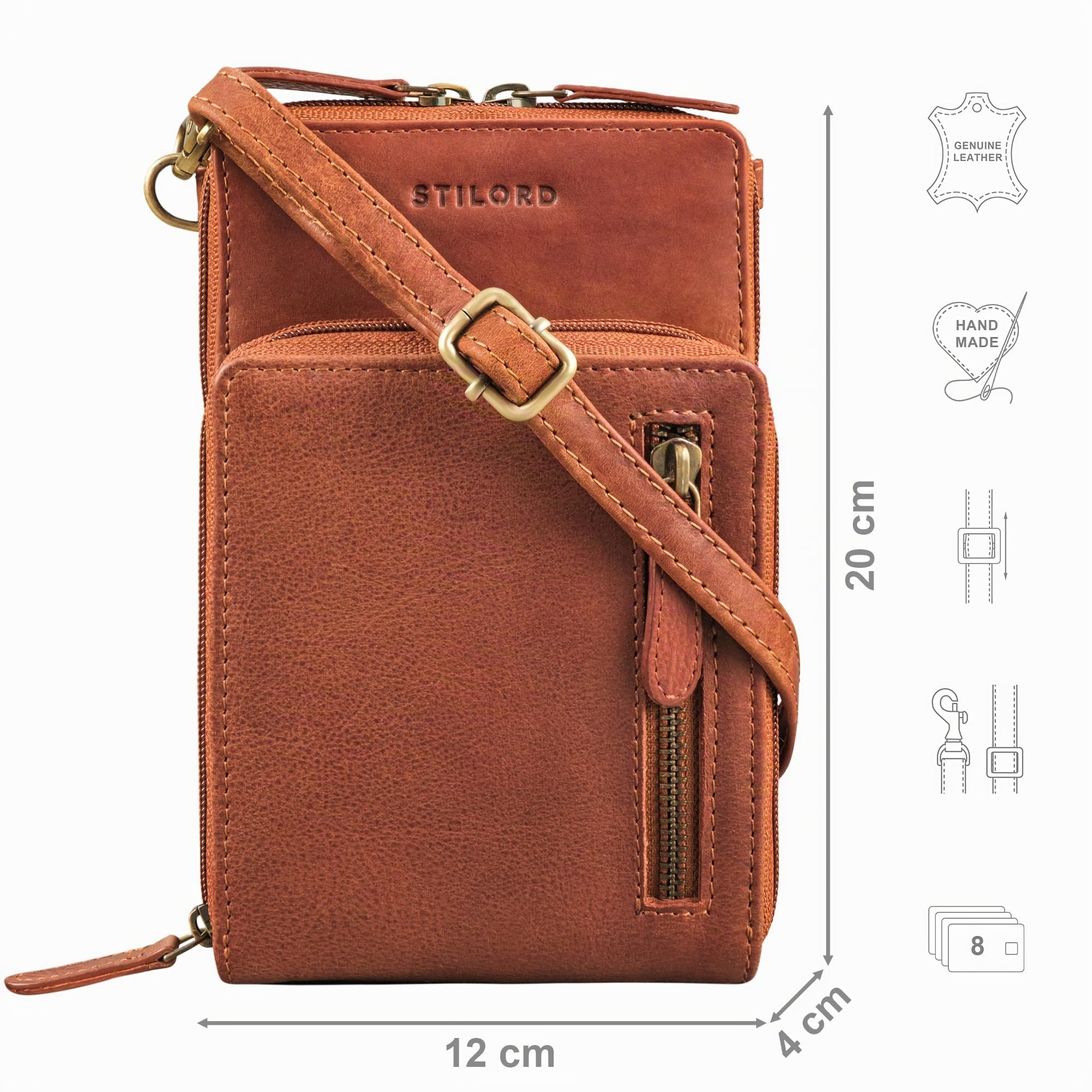 STILORD Payton Handytasche mit Geldbörse zum Umhängen Leder Tasche Brusttasche Brustbeutel Handy Umhängetasche Geldbeutel mit Handyfach für Damen und Herren aus echtem Leder Farbe:Arona - braun