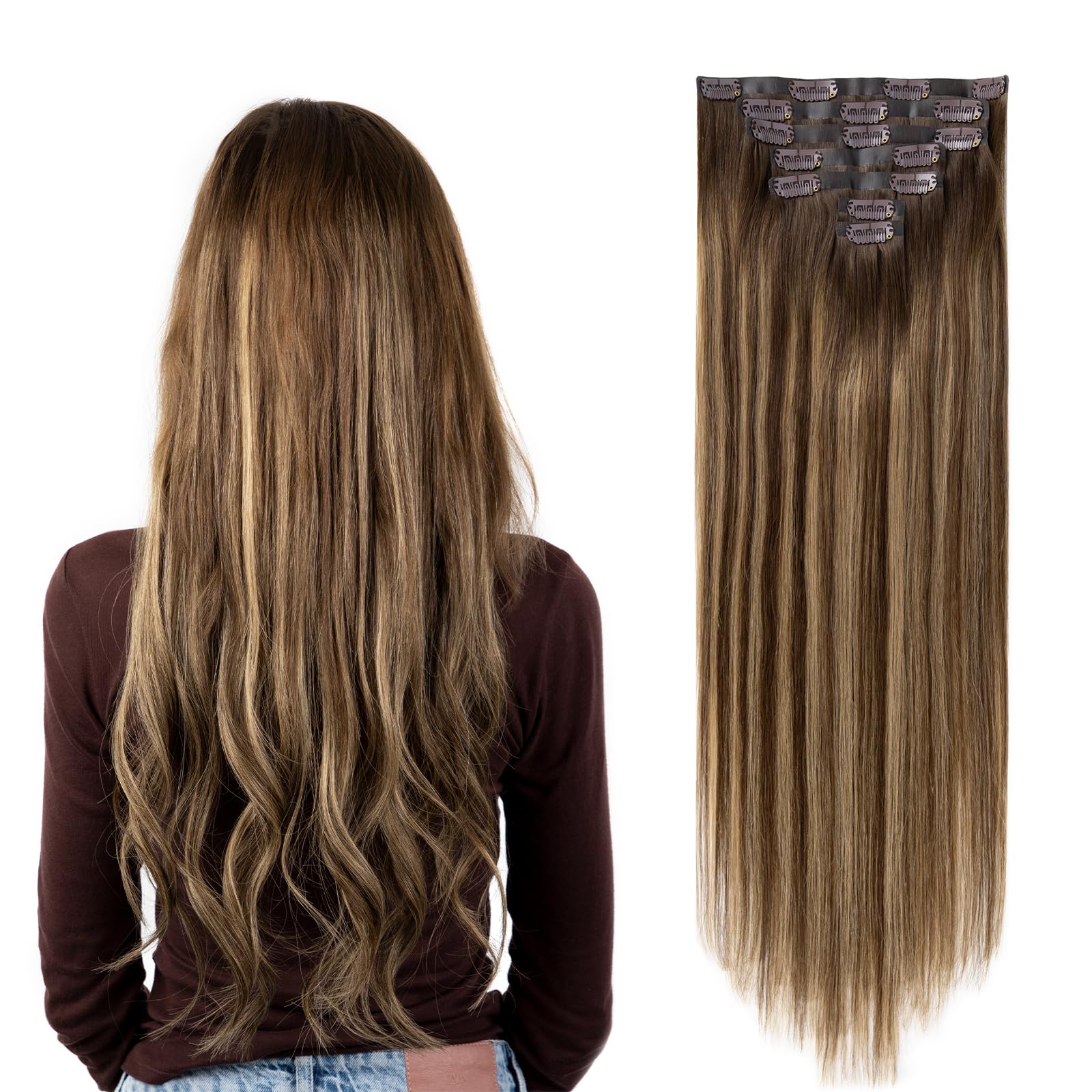 SOBEAUTY Clip in Hair Extensions, 100% Real Human Hair Remy Natural Volume Hair Extensions