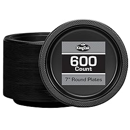 Hanna K. Signature Collection Black Plastic Plates 7 Inch - 600 count Solid Round Party For Weddings, BBQs, Birthday Disposable Dessert (81070 (case))