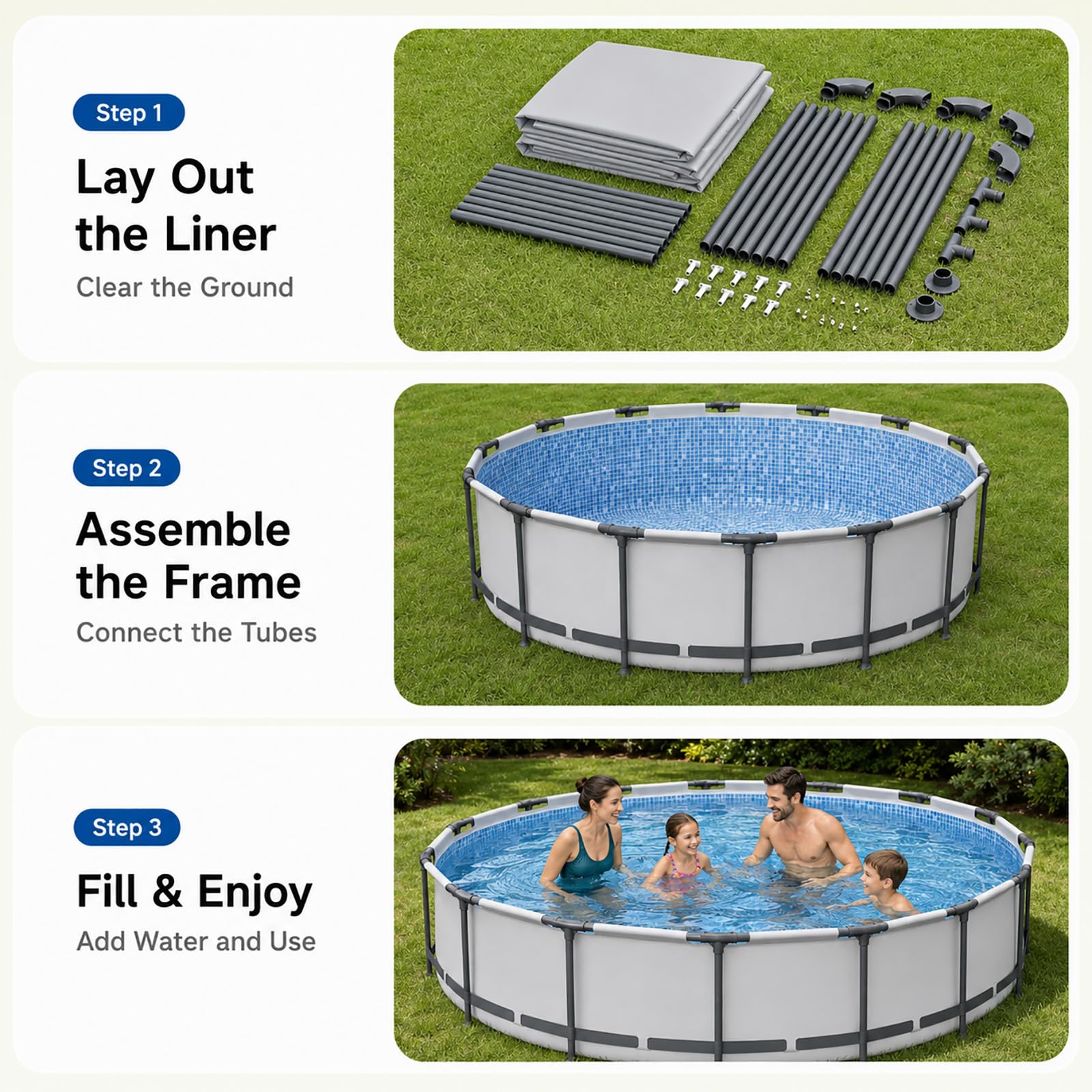 Grande Piscina Fuori Terra Tubolare, Piscina Familiare da Giardino | Telaio in Acciaio Resistente per un'Area Acqua Stabile e Divertente(305×76cm/120×30in)