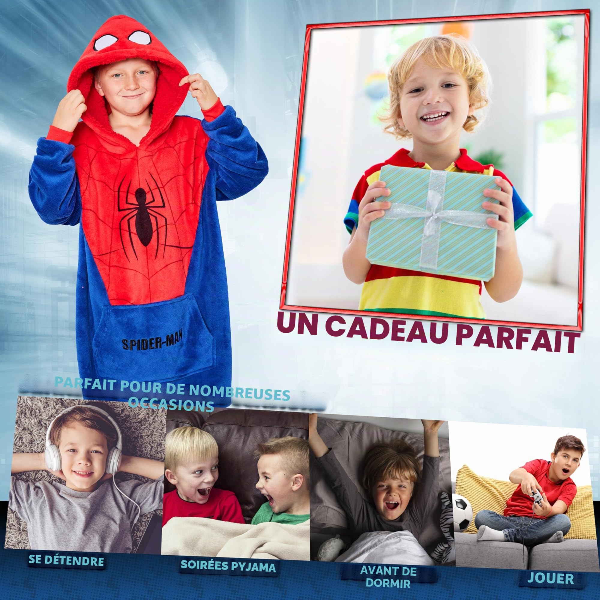 Marvel Pull Plaid Spiderman Enfant Garcon Sweat Oversize en Polaire Taille Unique