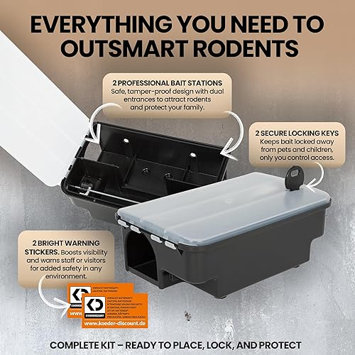 Miniatura 3 de Estación profesional de cebo para ratas y ratones, 2 cajas de trampa para ratas con cerradura resistente a la intemperie con tapa transparente