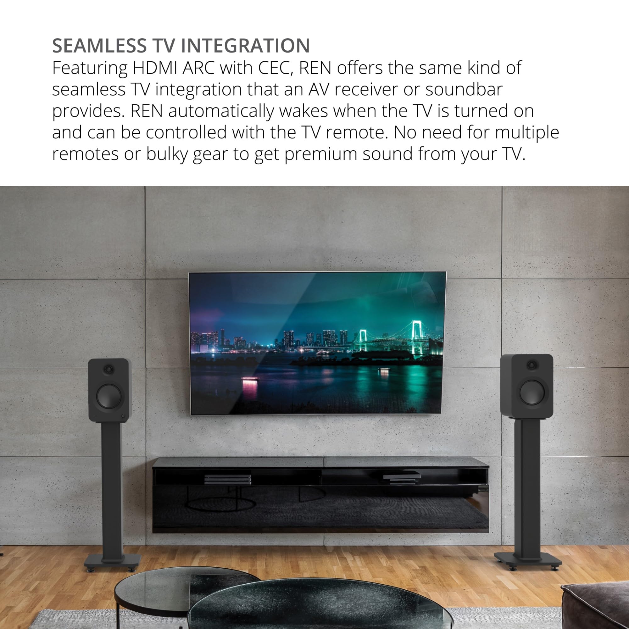Kanto REN 200W Powered Speaker System with HDMI ARC Input for TV & Home Theater | USB-C and Bluetooth 5.3 | High/Low Pass Filter | Pair | Matte Black