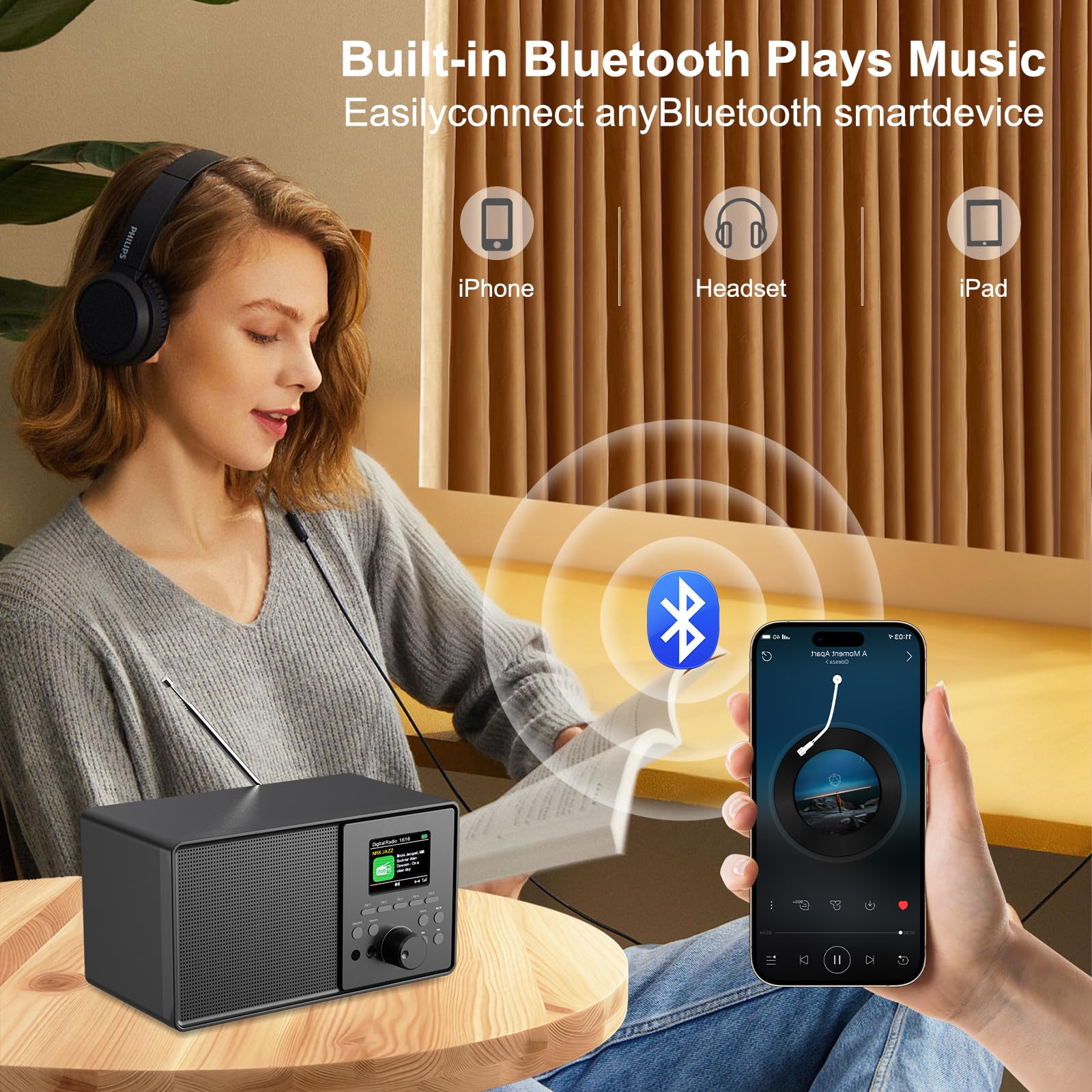 Radio rétro HABOWN Dab+/Dab avec Bluetooth 5.0 et télécommande, Design nostalgique avec écran Couleur 2,4 Pouces, Double réveil + 30 Stations préréglées, USB/AUX, minuterie de Mise en Veille, Radio d