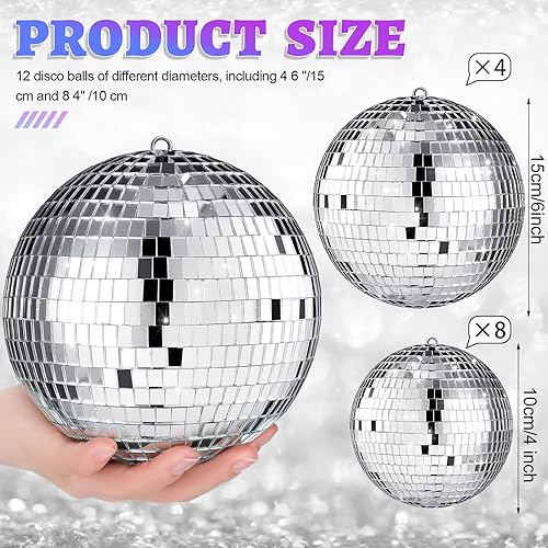 Miniatura 3 de 12 piezas de decoración colgante de bola de discoteca de Navidad, adornos de bolas de discoteca plateadas, decoración de fiesta temática de