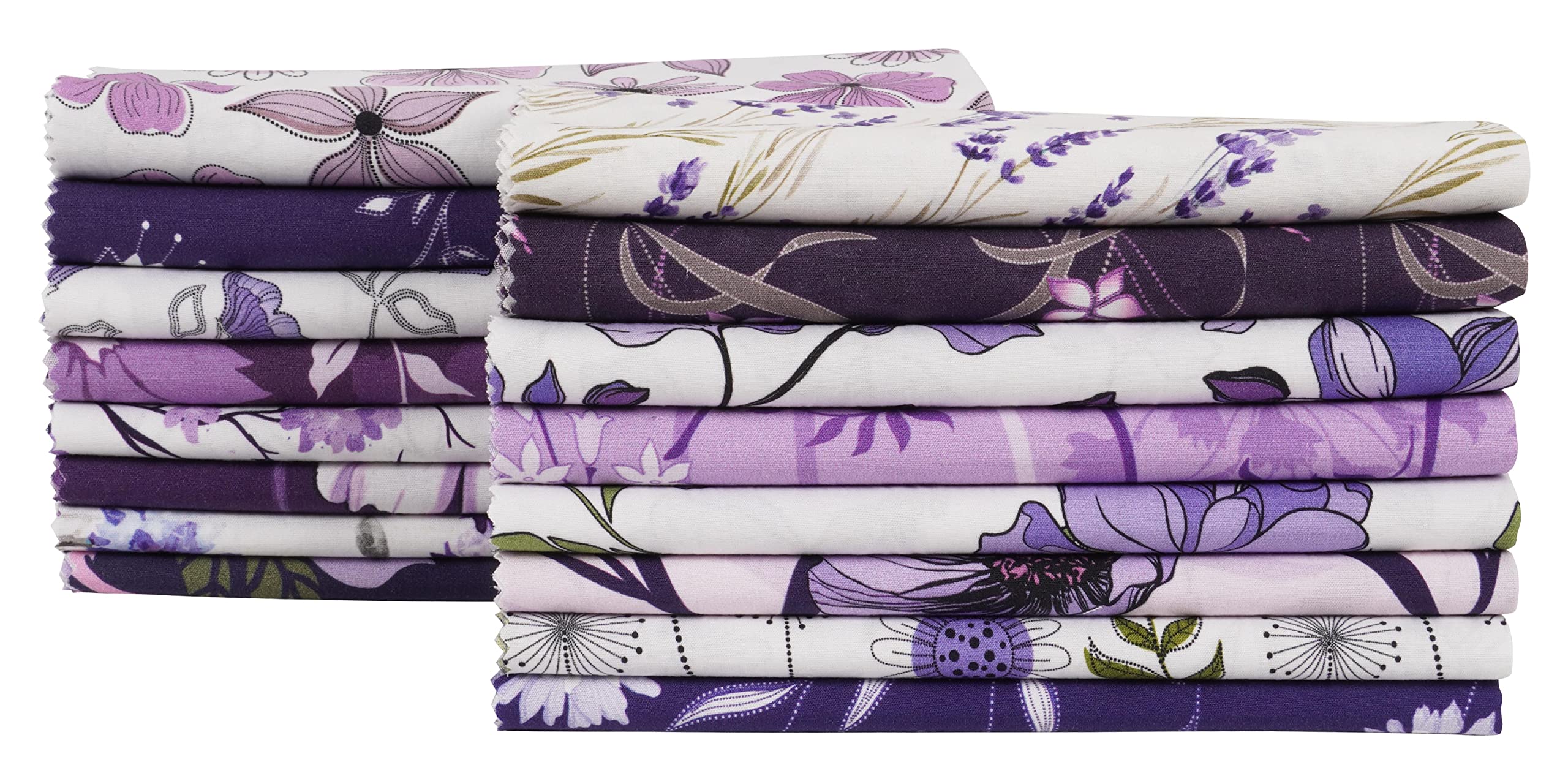 Soimoi 16 Pc Fat Quarter Bundle, Floreale Stampa 18 "X 22" Patchwork Fai-Da-Te- 100% Cotone Pre-Taglio Tessuto Di Trapuntatura Viola E Bianco.