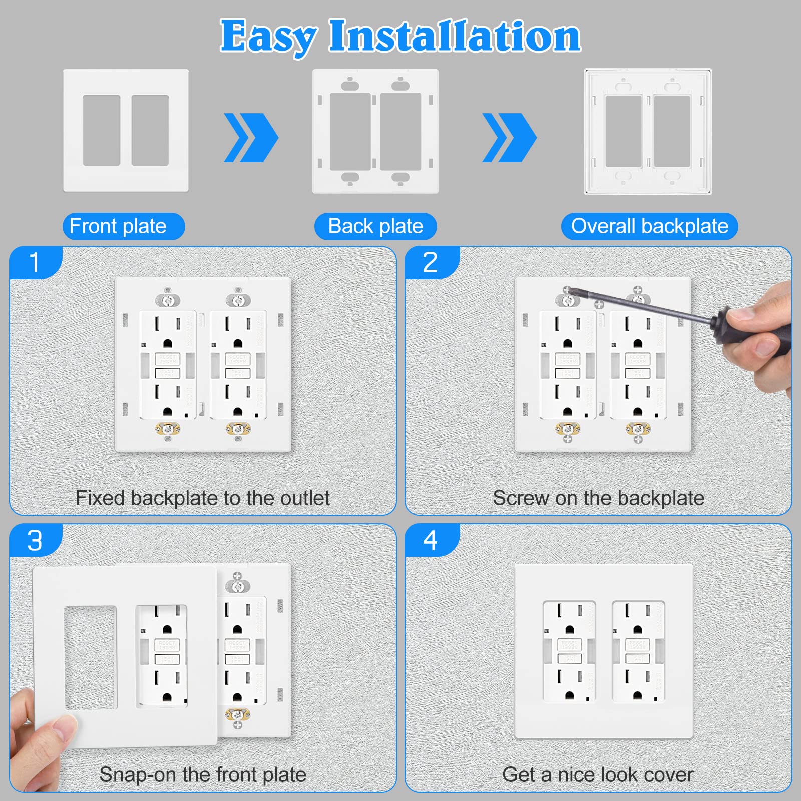 Placa de pared sin tornillos de 2 bandas (paquete de 4)