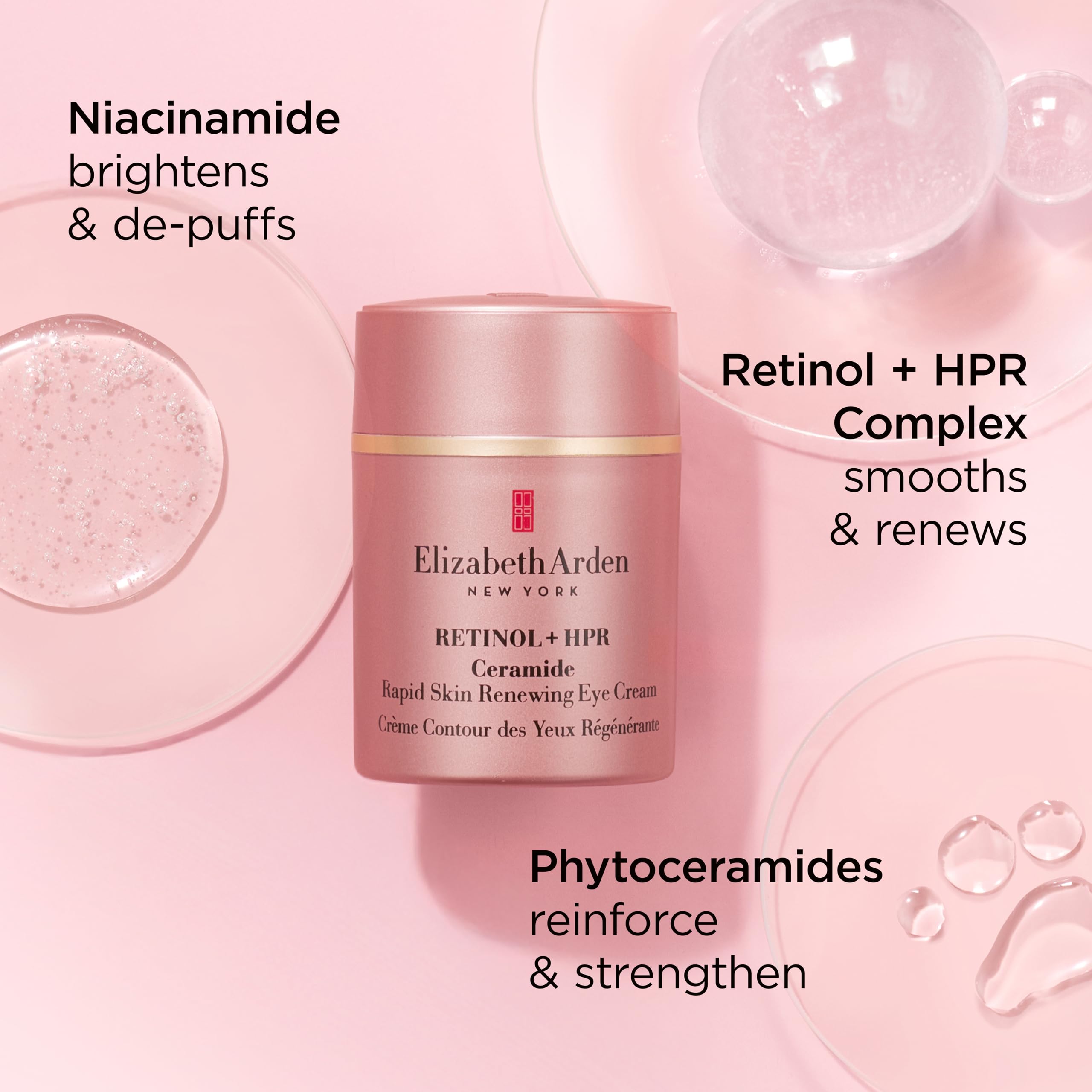 Elizabeth Arden Retinol + HPR Ceramide Rapid Skin Renewing Under Eye Cream, Fine Lines & Wrinkles Treatment with Peptides, Hydrating Brightener, 0.5 fl oz