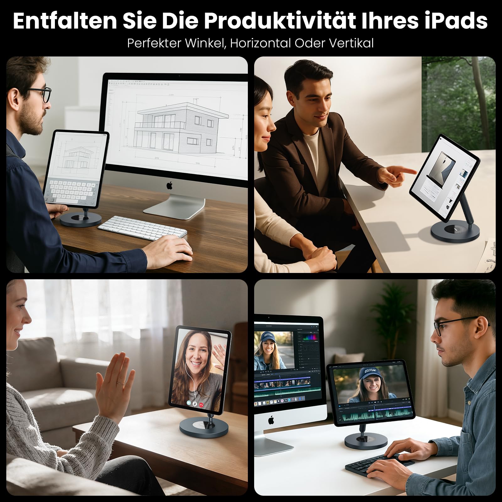 Nillkin Magnetischer Tablet Ständer Für iPad Pro & Air, Aluminium iPad Ständer Inkl. Starkem Magnetring, 360° Drehbare Basis, Verstellbar, Super Stabil, MagSafe Ladestation Für iPhone