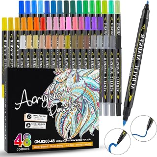 Acrylic Paint Pens Markers, 48 Colors Acrylic Paint Markers, Dual Tip Acrylic Paint Pens for Rock Painting, Wood, Canvas, Ceramic, Glass, Stone, Fabric, DIY Crafts & Art Supplie.