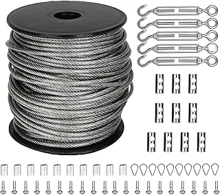 30M Garden Wire for Climbing Plants 2mm Steel Wire Rope 2mm Wire Tensioner PVC Coated Picture Wire Heavy Duty Wire Trellis Kit with Vine Eyes, Locking Lug Nuts, Wire Rope Thimbles & Swage Clips