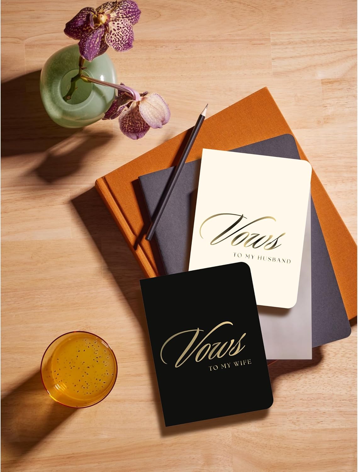 Vow Books His and Hers – Wedding Vow Book, 24 Lined Pages, Soft Touch Cover with Gold Foil, Wedding Day Essentials, Wedding Table Décor Must-Haves 5.5 x 4 Inches Black & White
