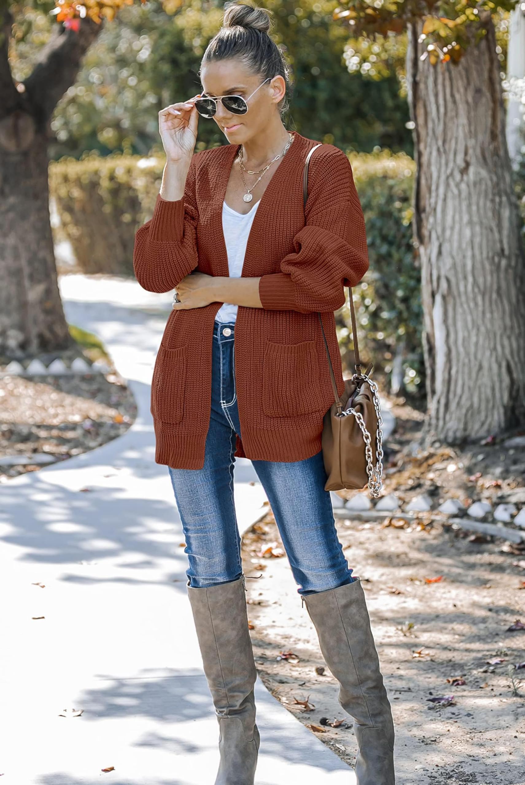 Strickjacke Damen Dicke Offene Front Strickmantel Oversize Pullover Herbst Langarm Grobstrick Warme Cardigan