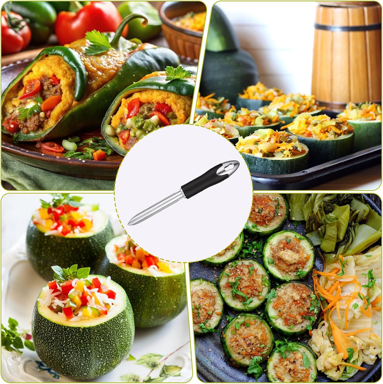 Jalapeno Pepper Corer Tool, Stainless Steel Vegetable Zucchini Pepper Seed Corer Tool with Serrated Edge, Easy Remove Corer for Kitchen