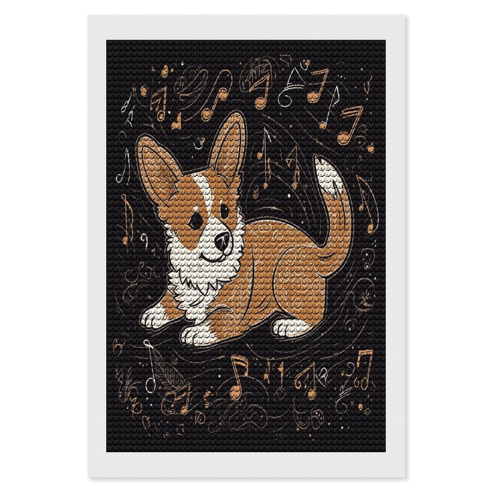 JTREHY Corgi Who Loves Music Diamond Art Kits Personalized DIY Round Diamond Painting Kits for Beginner Full Drill Diamonds Dots Paintings for Adults Gem Art Crafts Home Decor