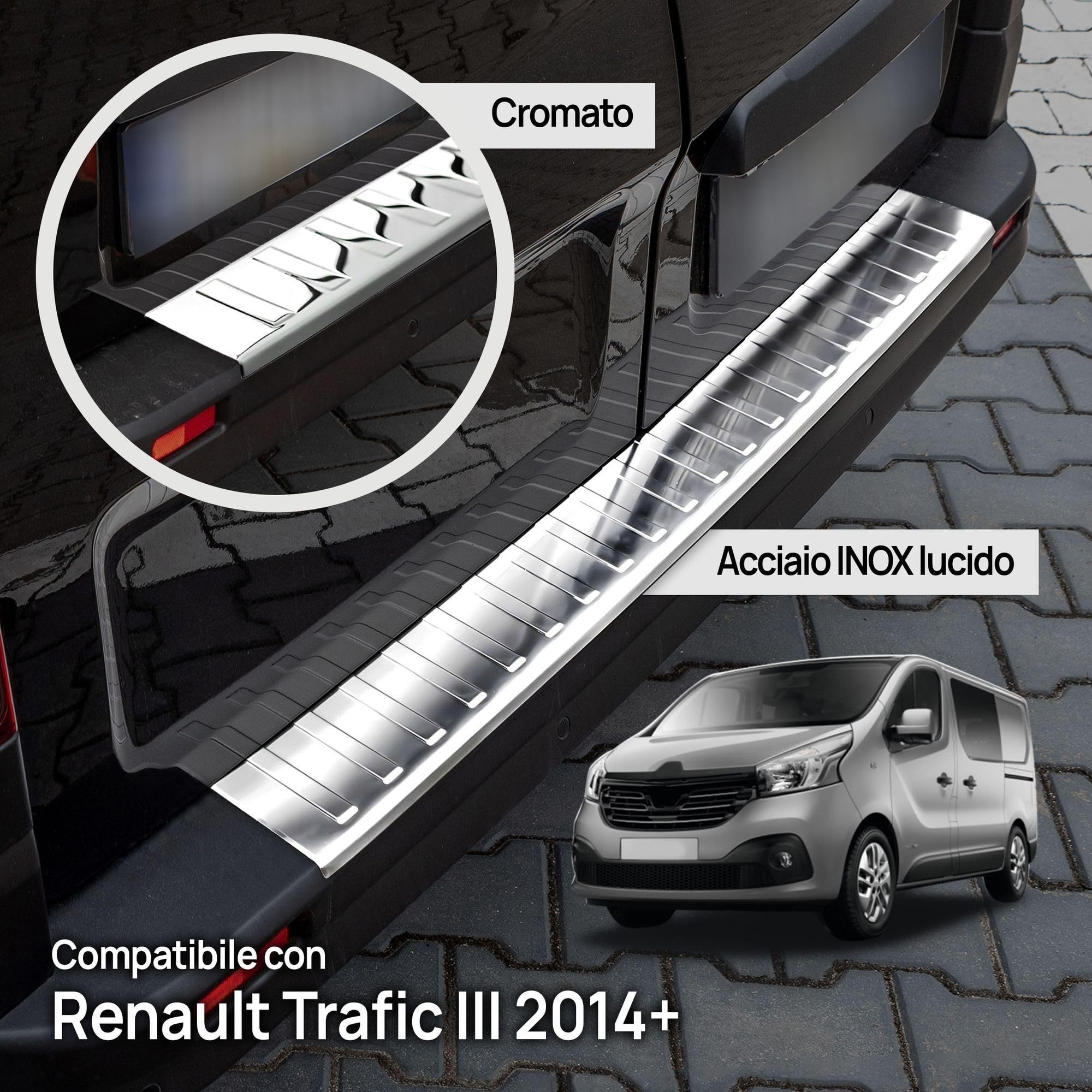 CHROMEMASTER Protezione Paraurti Posteriore Compatibile Renault Trafic 2014+ Acciaio Inossidabile Lucidato Cromo