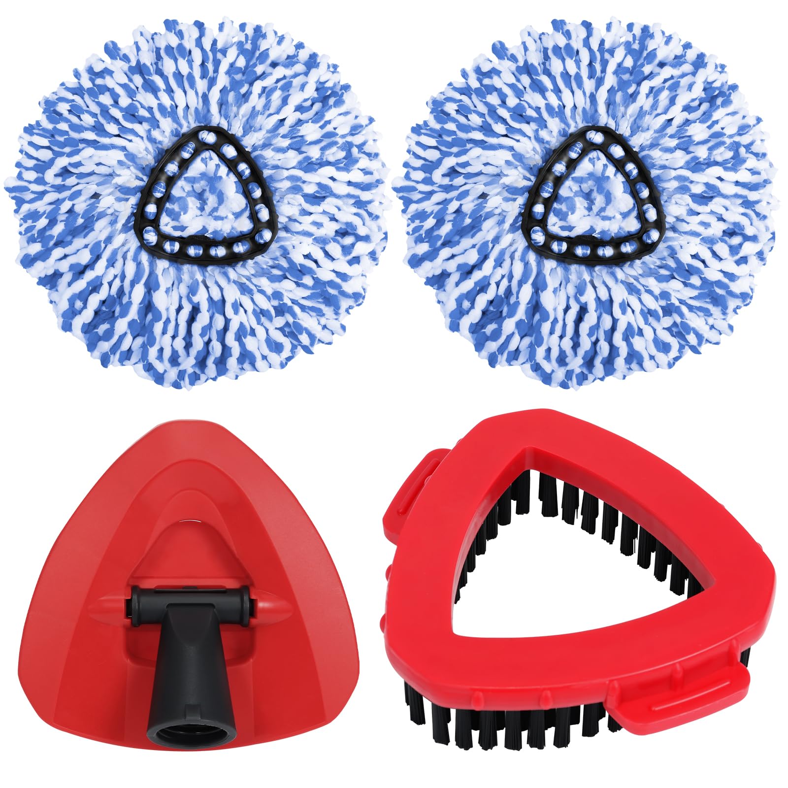 Mop Heads Replacements for OCedar RinseClean 2 Tank Spin Mop System, Mop Replace Head with 2 Microfiber Mop Head Refills, 1 Scrub Brush and 1 Mop Base Set Combo