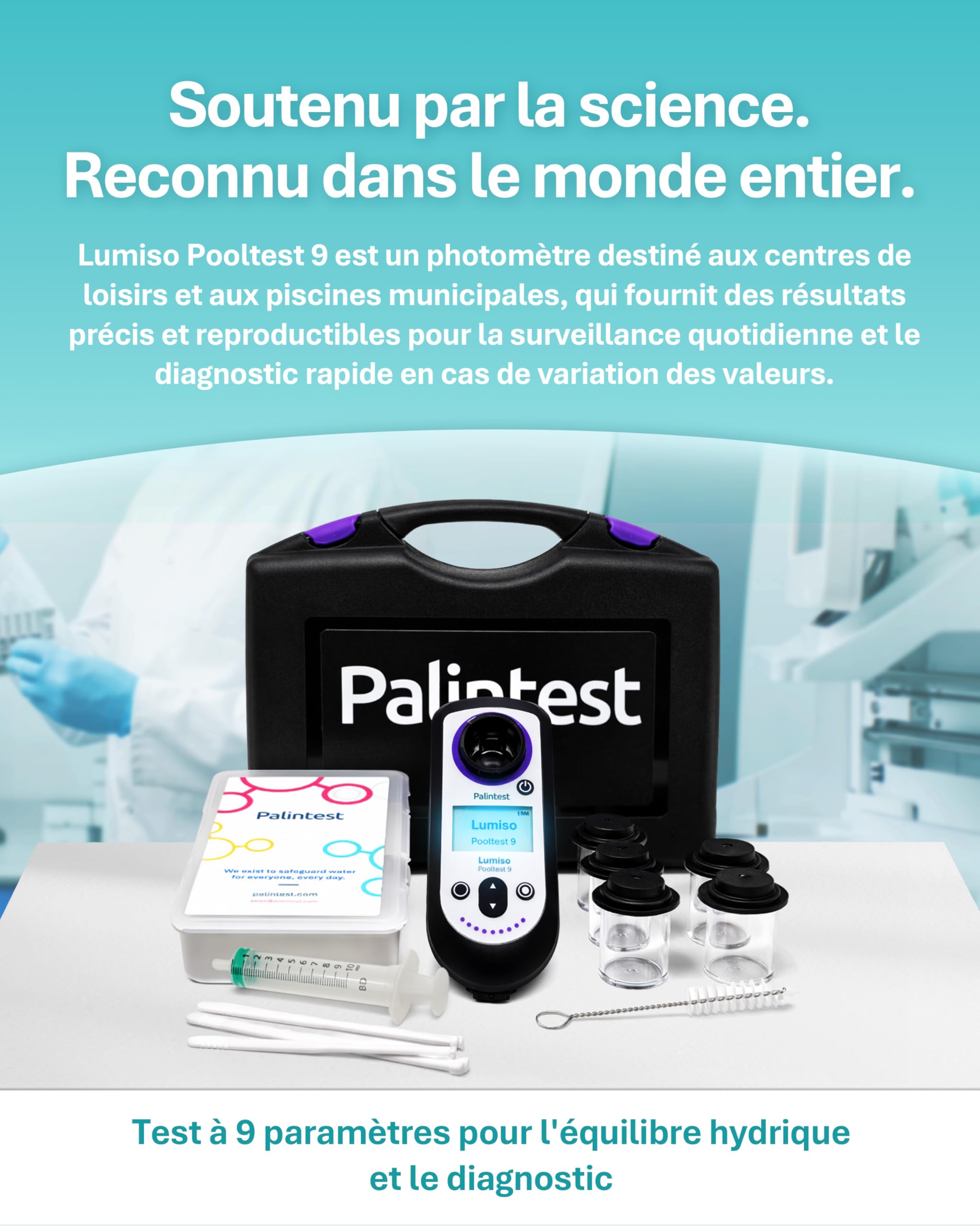 Palintest Lumiso Pooltest 9 Photomètre – Analyseur d'eau de piscine électronique 9 paramètres | Testeur électronique piscine pour mesure du pH et chlore, alcalinité et analyse professionnelle
