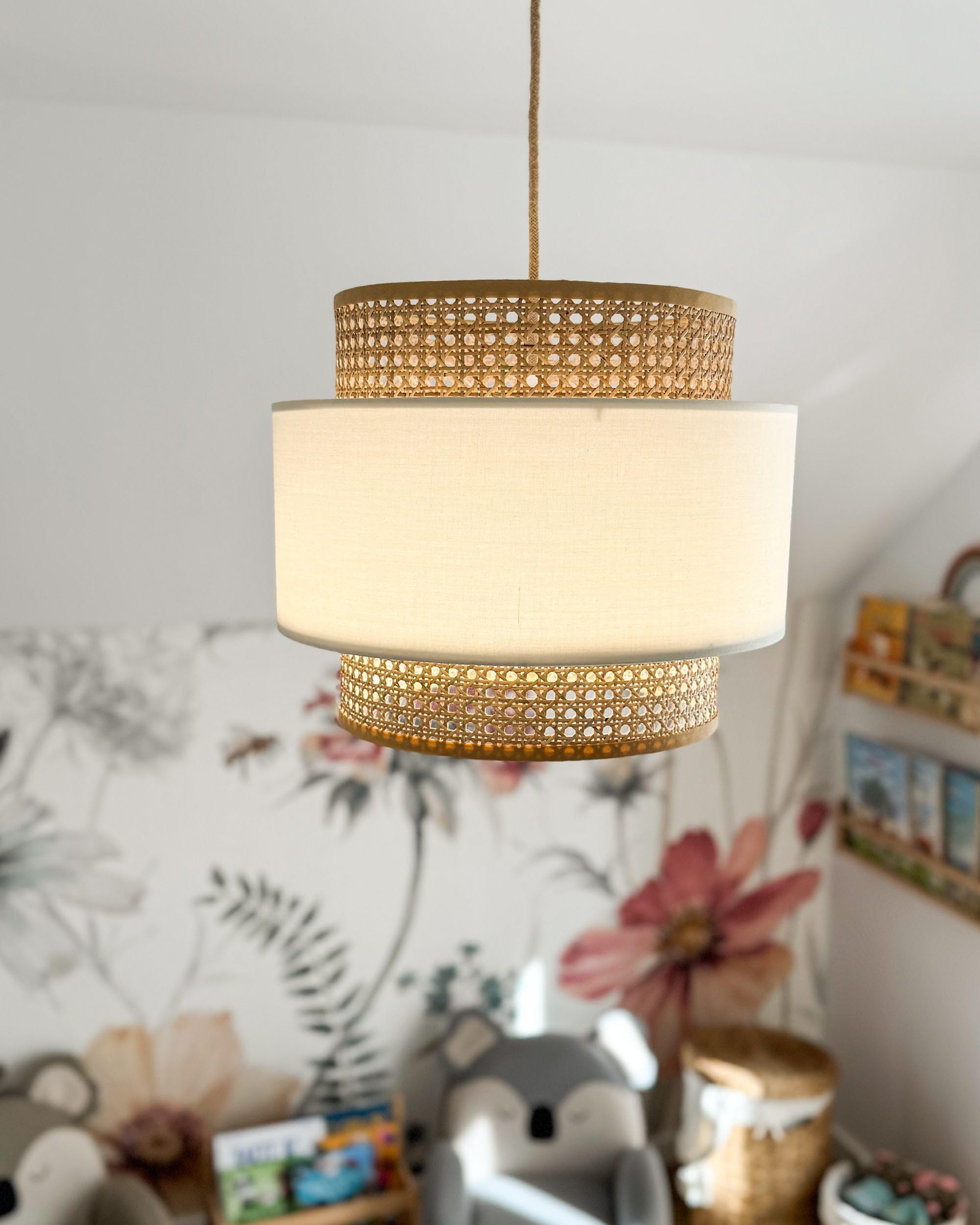 Beliani Lampada a sospensione illuminazione rattan naturale paralume beige