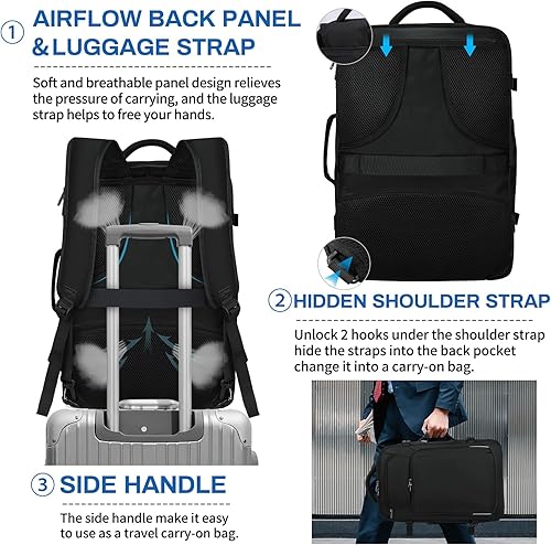 Miniatura 5 de RAINSMORE Mochila de viaje para hombres y mujeres, mochila de mano aprobada por aerolíneas, mochila para portátil de 17 pulgadas, mochila