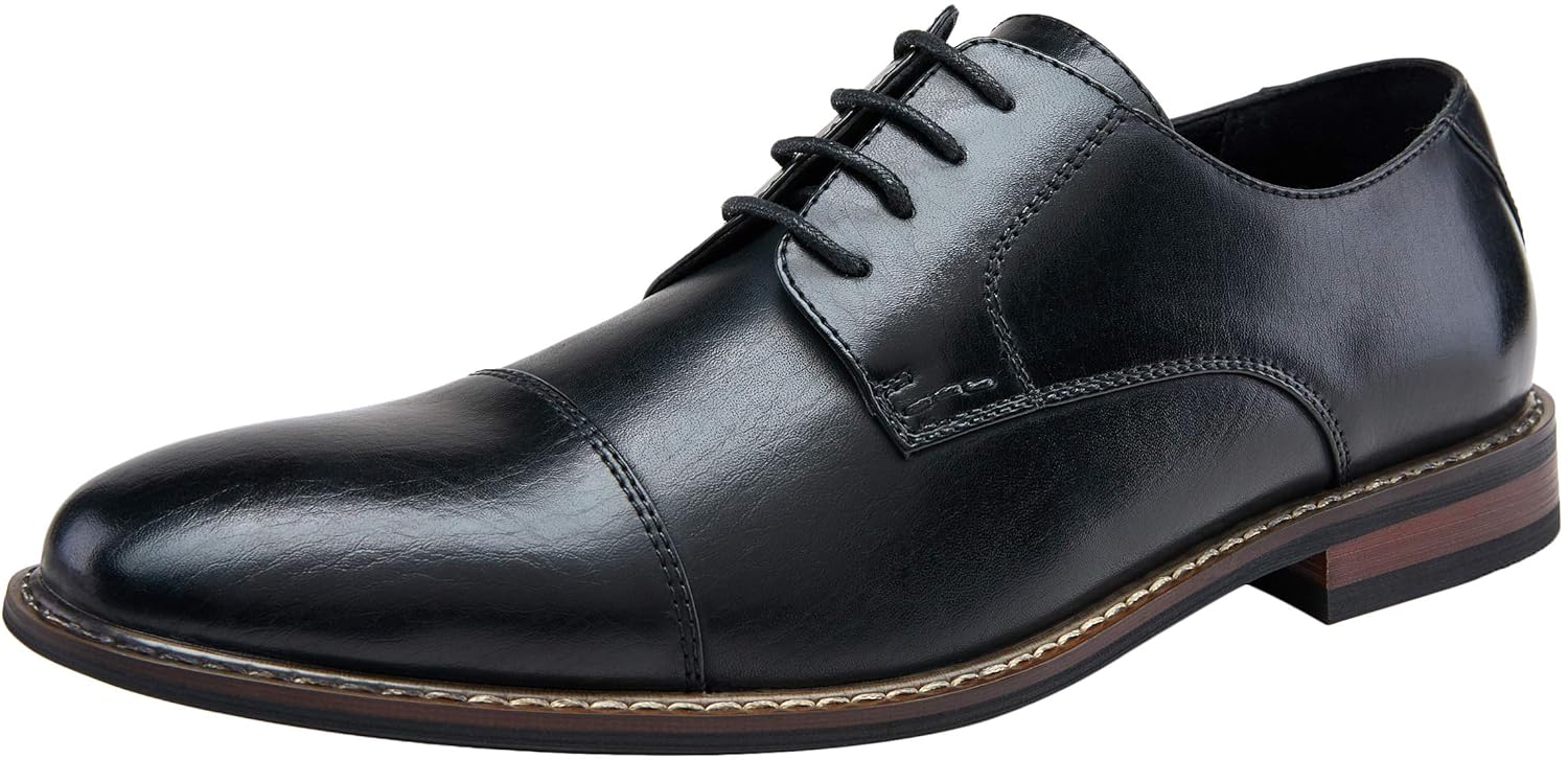 Jousen Mens Dress Cap Toe Shoes Wingtip Brogue Oxfords for Men Business Formal Derby Shoes