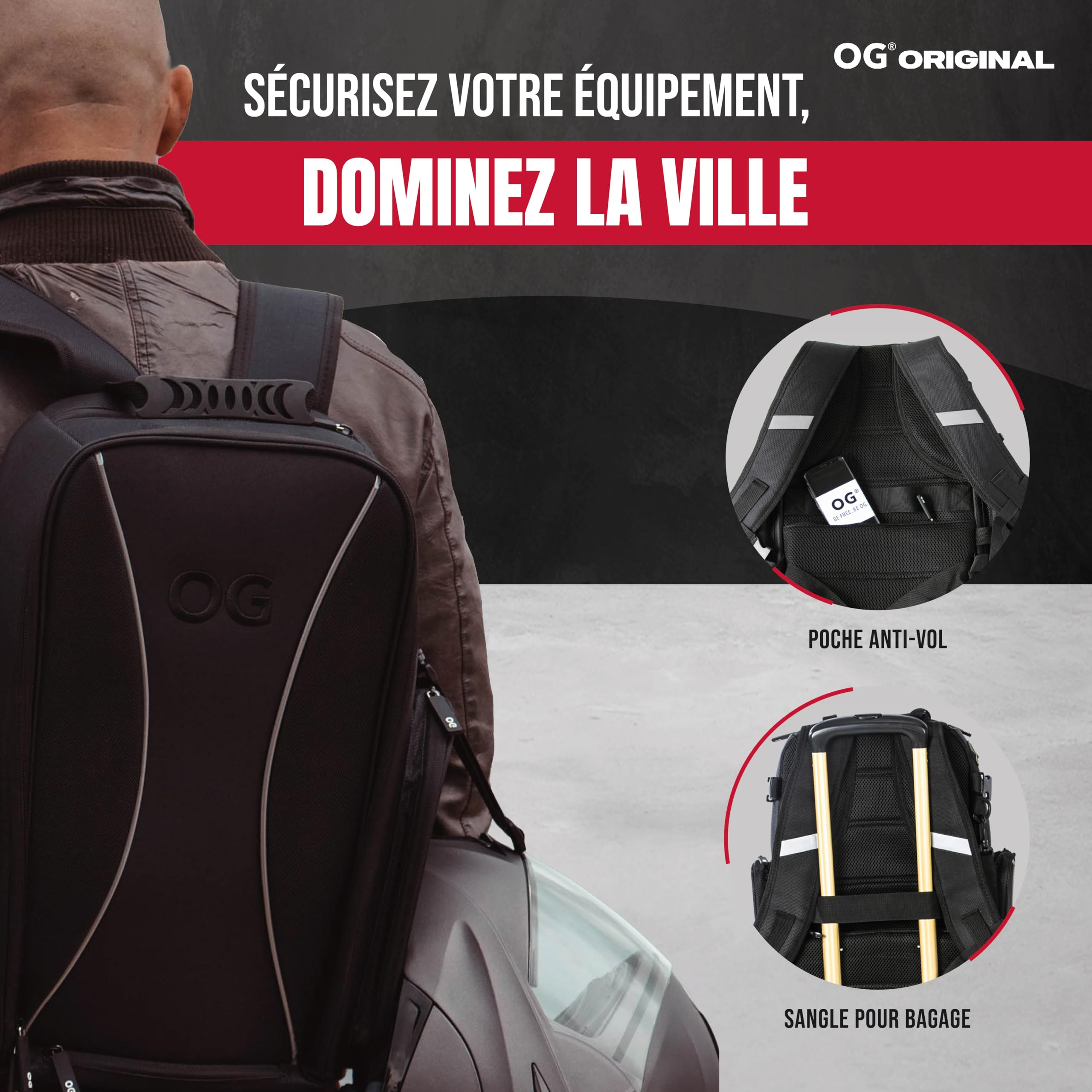 GO Sac a Dos Moto Étanche Compact 20L pour 2 Casques 2 Modes de Port | Design léger avec compartiment ordinateur, sangle casque, poche antivol et détails réfléchissants pour moto et vélo.