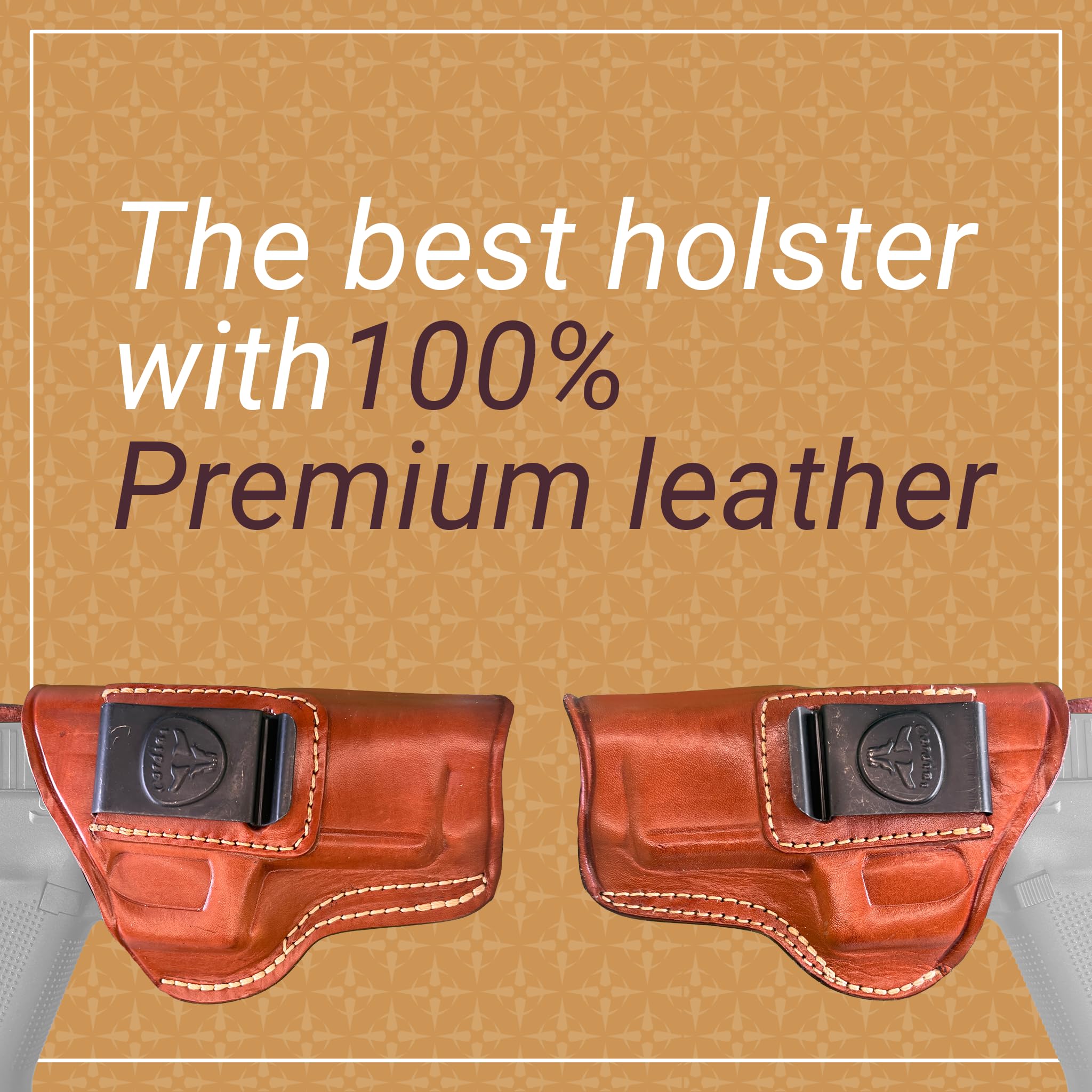 Cardini Leather USA – Zorro Series Leather Holster -- Left handed – Brown Leather –For Glock 19 23 – Concealed Carry IWB with Clip