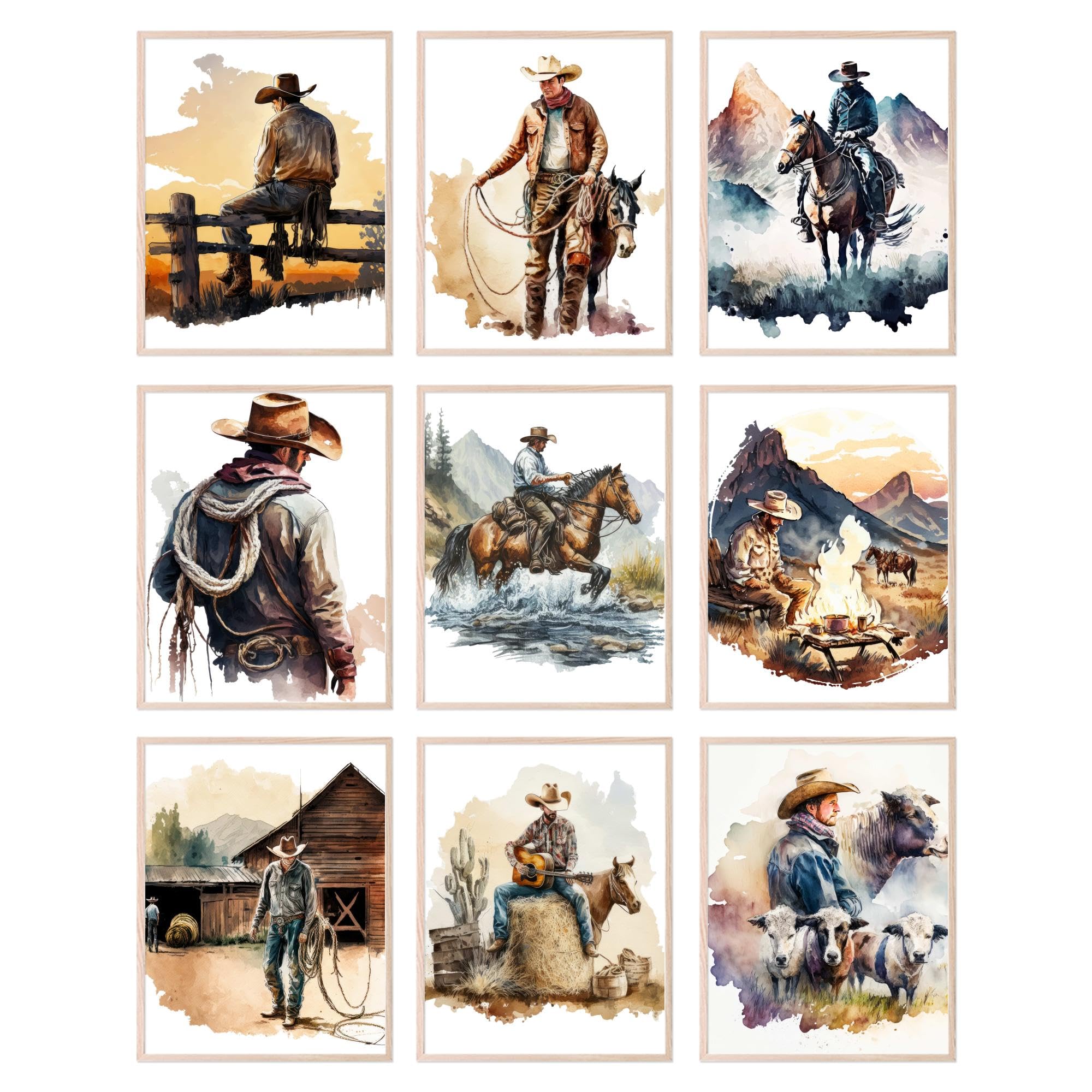 BigWig Prints Western Wall Art - Cowboy Decor, Southwestern Posters, Rustic Room Decorations, Wall Artwork for Home, Vintage Prints - Unframed Set of