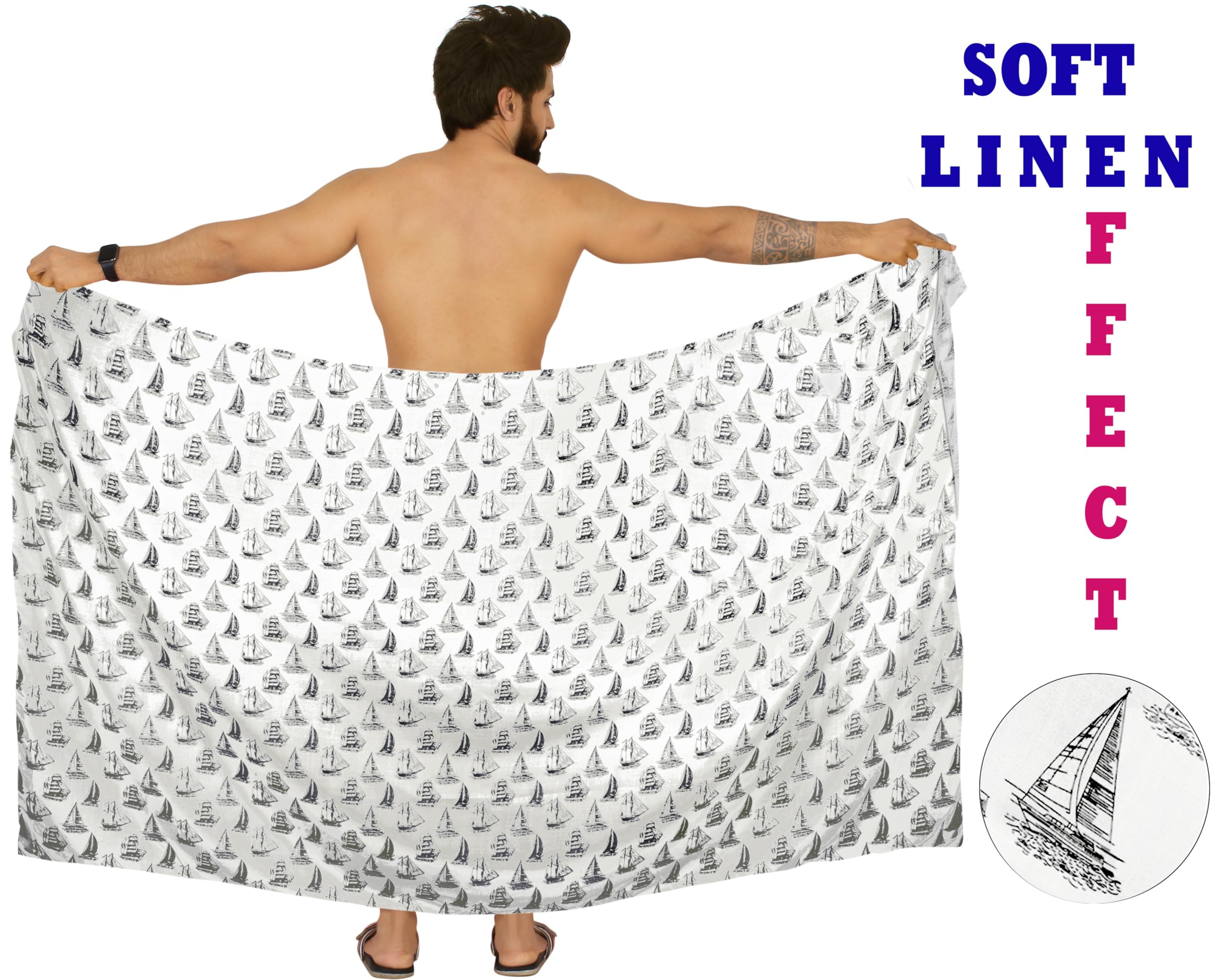 LA LEELA Men's Swimwear Cover Up Samoan Beachwear Summer Long Wrap Casual Vacation Lava Lava for Men Sarongs Cover-Up One Size Black Boat