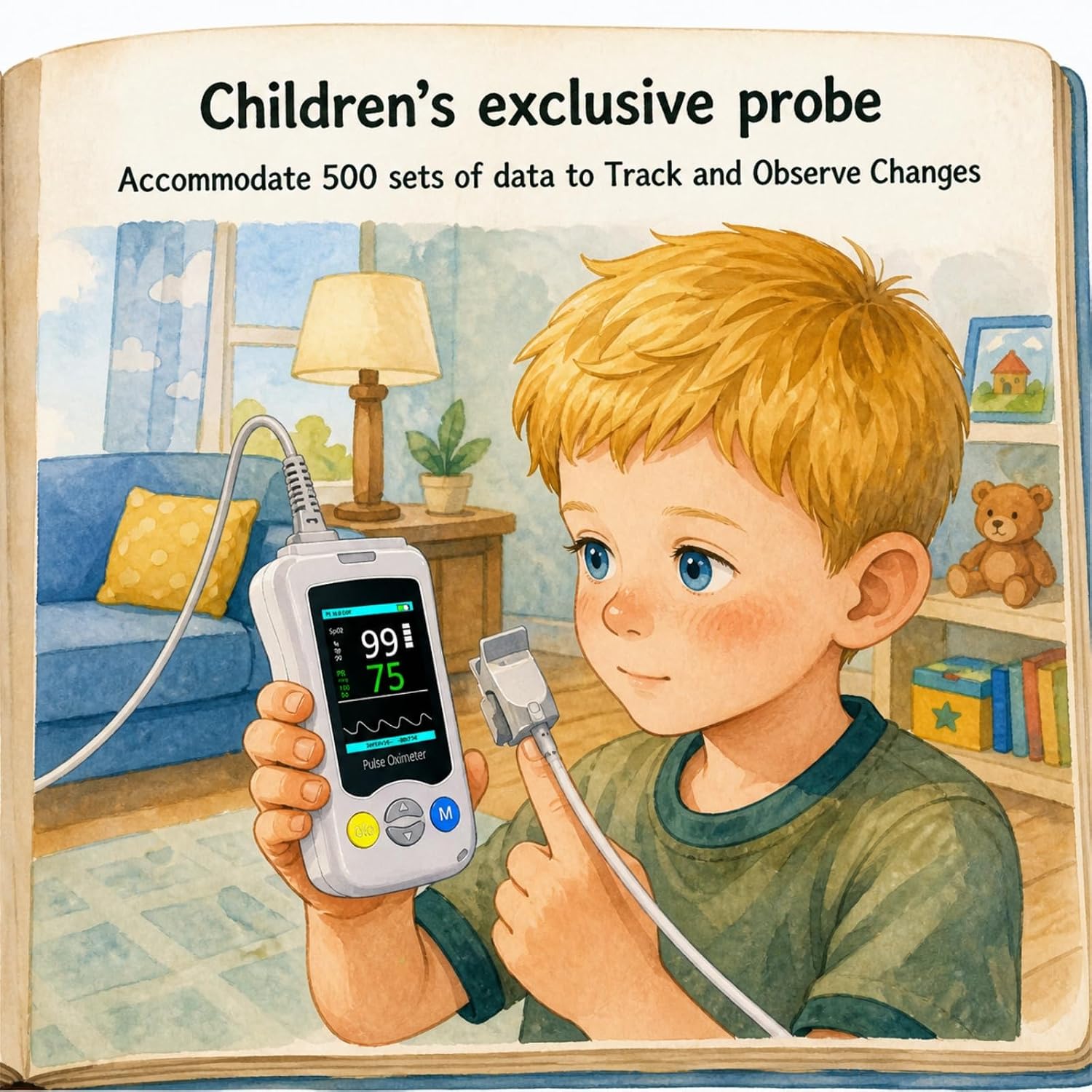 Handheld Pulse Oximeter for Kids, Medical Grade SpO2 Pulse Rate Oximeter Accurate Oxygen Monitor Children with Alarm and Continuous Monitoring, Portable and Support 500 Data Storage for Home