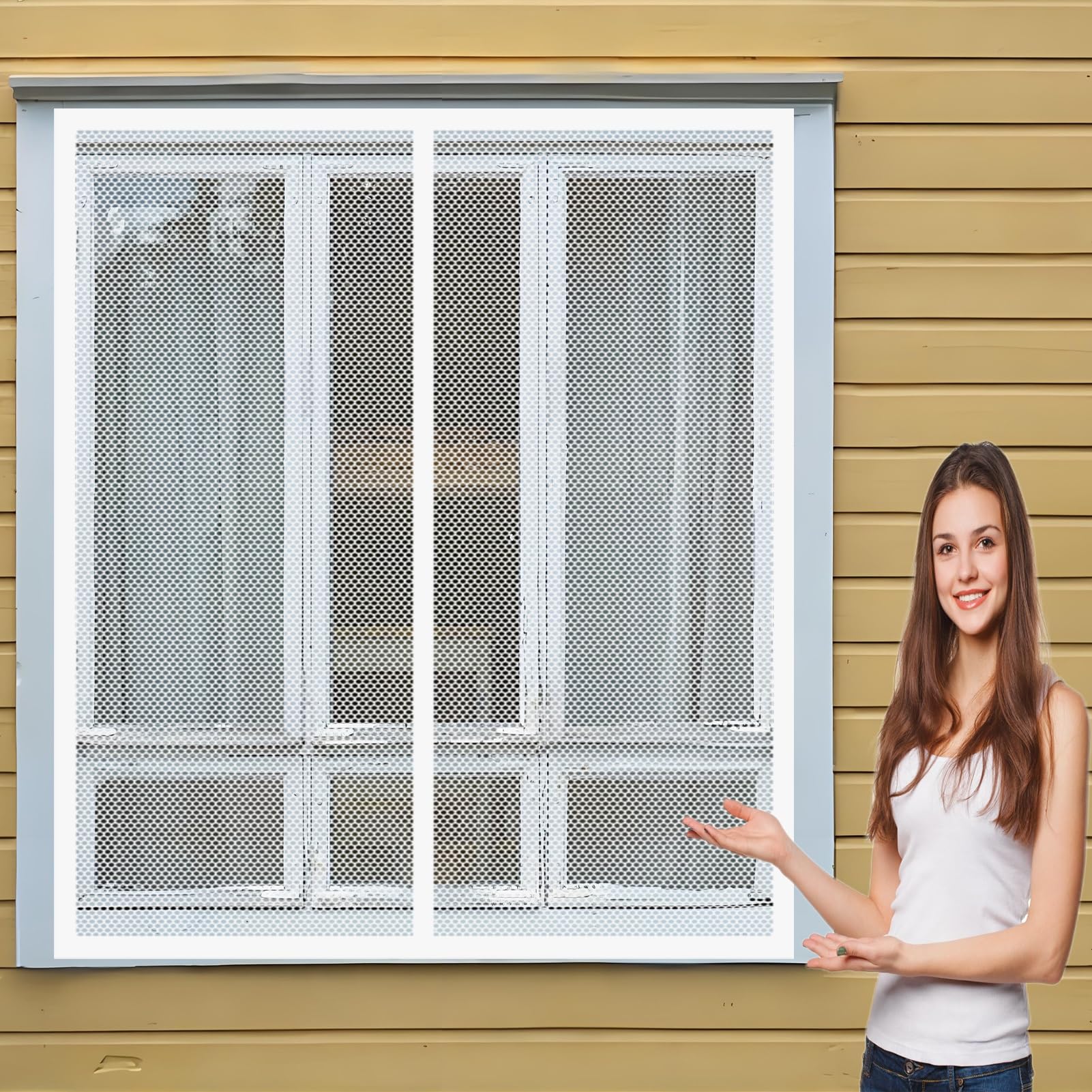 Doguo White Insect Mesh Window Insect Screen 105 X 90 Cm(41 X 35Inch) Insect Mesh Window Screen Mosquito Bug Protection Without Drilling Easy To Install Fly Net For Windows For Windows Doors Patio,