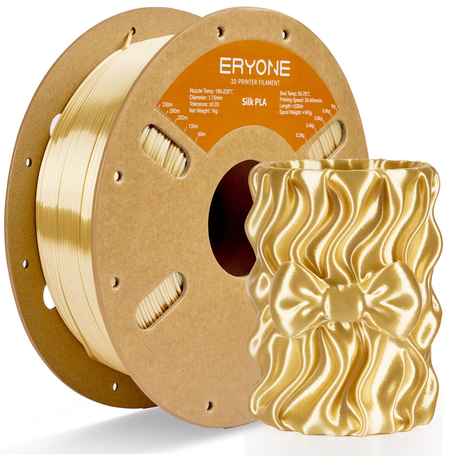 ERYONE Seiden PLA Filament 1.75mm, PLA Seiden Filament für 3D Drucker, 1.75mm +/- 0,03 mm, 1kg /Spule, Light Cream Yellow
