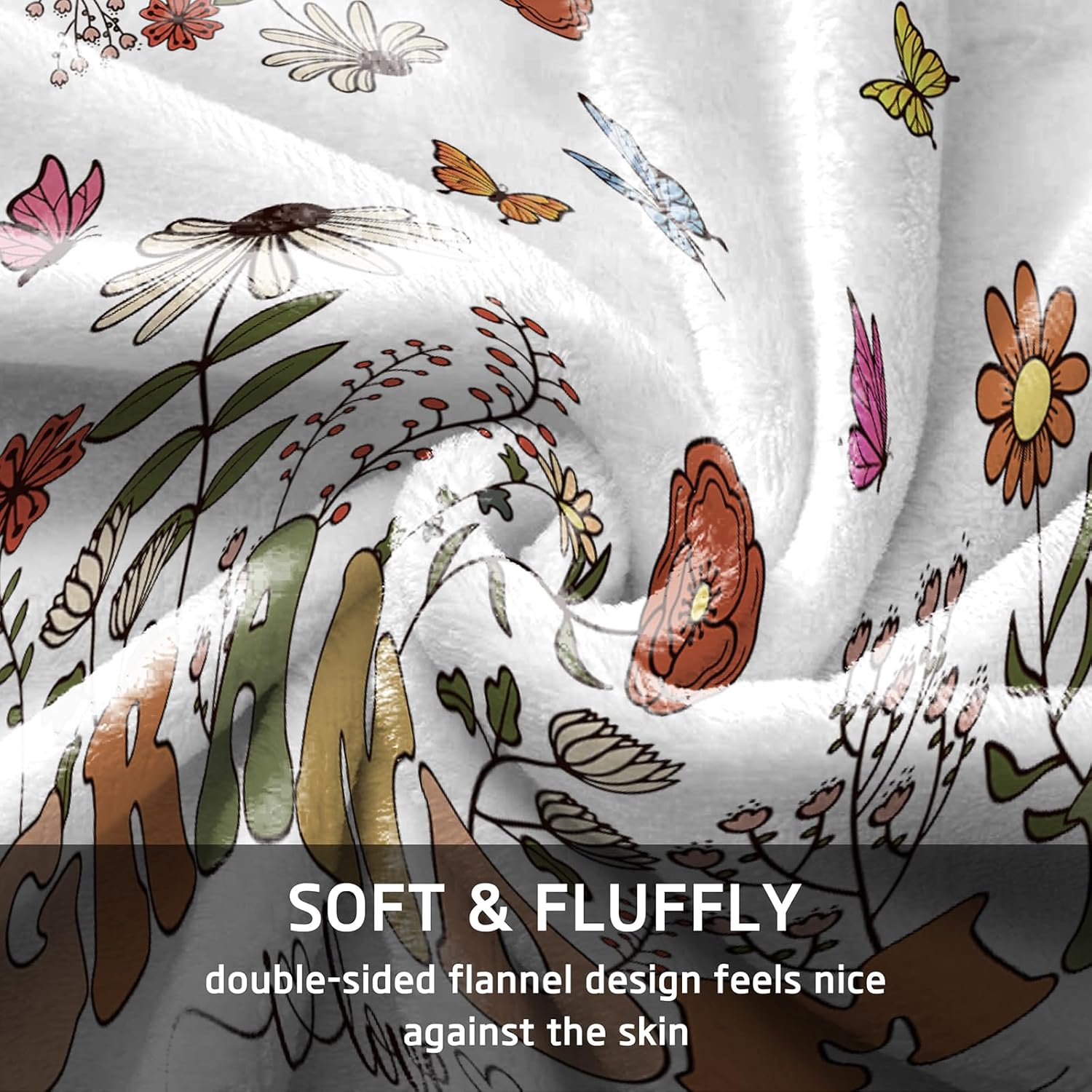 Aperturee Grandma Birthday Gifts Blanket and Tote Bag Set, 50x60 Inches Floral Happy Birthday Granny Throw, Soft Cozy Butterflies I Love You Blanket for Women, for Grandma - Image 6