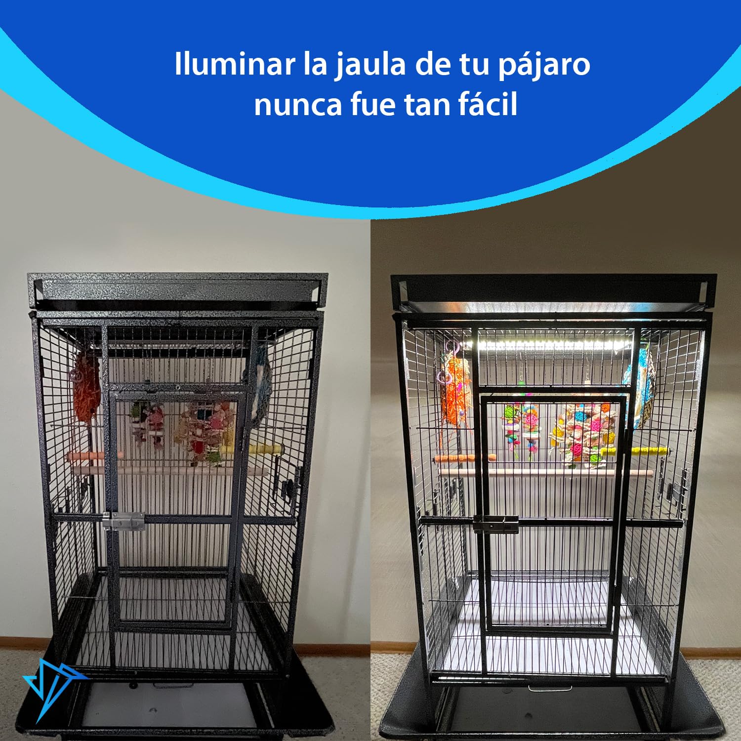 Lámpara para Jaula de Pájaros HappyBird con Protección Antimordedura – Iluminación LED de Espectro Completo – Simulación del Entorno Natural – Segura para aves con pico curvo – Fácil de instalar